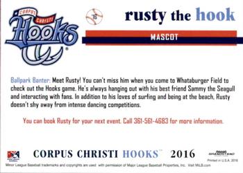 2016 Grandstand Corpus Christi Hooks #31 Rusty The Hook Back