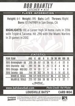 2017 Choice Louisville Bats #04 Rob Brantly Back