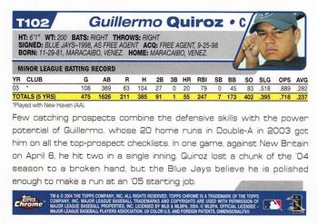 2004 Topps Traded & Rookies - Chrome #T102 Guillermo Quiroz Back