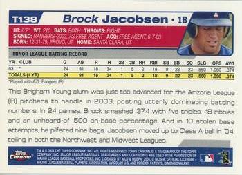 2004 Topps Traded & Rookies - Chrome #T138 Brock Jacobsen Back