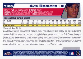 2004 Topps Traded & Rookies - Chrome #T188 Alex Romero Back