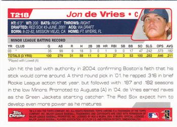 2004 Topps Traded & Rookies - Chrome #T218 Jon de Vries Back