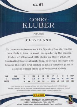 2018 Panini Immaculate Collection #61 Corey Kluber Back