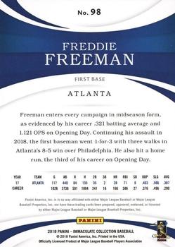 2018 Panini Immaculate Collection #98 Freddie Freeman Back