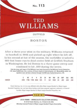 2018 Panini Immaculate Collection #113 Ted Williams Back