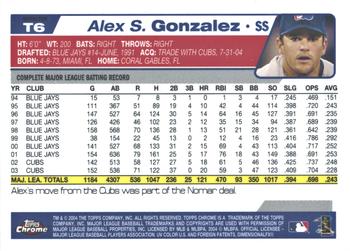 2004 Topps Traded & Rookies - Chrome Refractors #T6 Alex Gonzalez Back