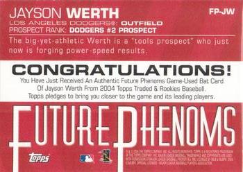 2004 Topps Traded & Rookies - Future Phenoms Relics #FP-JW Jayson Werth Back