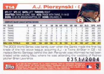 2004 Topps Traded & Rookies - Gold #T14 A.J. Pierzynski Back
