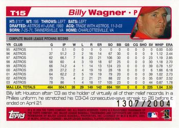 2004 Topps Traded & Rookies - Gold #T15 Billy Wagner Back