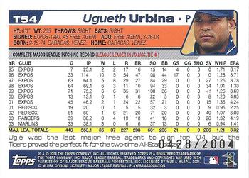 2004 Topps Traded & Rookies - Gold #T54 Ugueth Urbina Back
