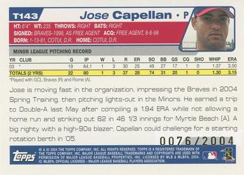 2004 Topps Traded & Rookies - Gold #T143 Jose Capellan Back