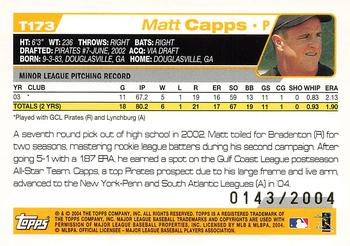 2004 Topps Traded & Rookies - Gold #T173 Matt Capps Back