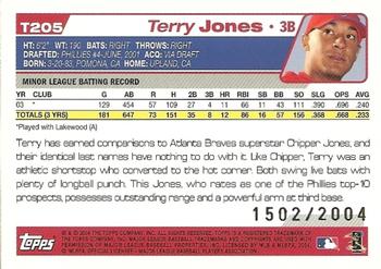 2004 Topps Traded & Rookies - Gold #T205 Terry Jones Back
