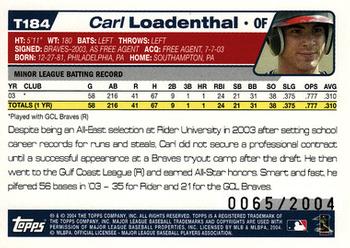 2004 Topps Traded & Rookies - Gold #T184 Carl Loadenthal Back