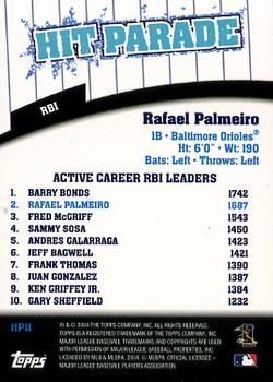 2004 Topps - Hit Parade #HP11 Rafael Palmeiro Back