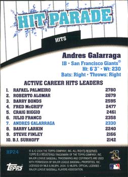 2004 Topps - Hit Parade #HP24 Andres Galarraga Back
