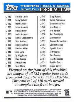 2004 Topps Traded & Rookies - Checklists Puzzle Blue Backs #2 Checklist 2 of 10 Back