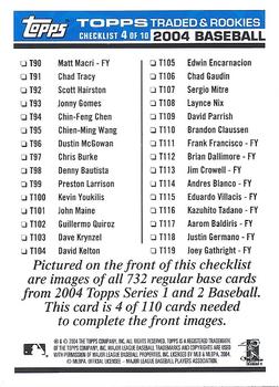2004 Topps Traded & Rookies - Checklists Puzzle Blue Backs #4 Checklist 4 of 10 Back
