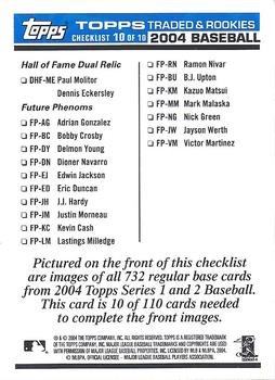 2004 Topps Traded & Rookies - Checklists Puzzle Blue Backs #10 Checklist 10 of 10 Back