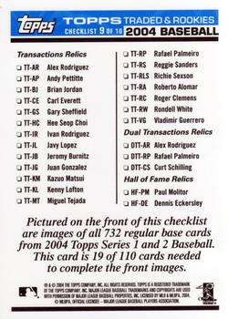 2004 Topps Traded & Rookies - Checklists Puzzle Blue Backs #19 Checklist 9 of 10 Back