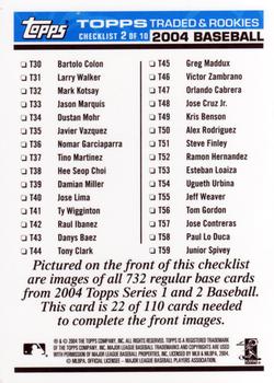 2004 Topps Traded & Rookies - Checklists Puzzle Blue Backs #22 Checklist 2 of 10 Back