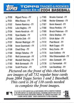 2004 Topps Traded & Rookies - Checklists Puzzle Blue Backs #26 Checklist 6 of 10 Back