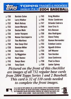 2004 Topps Traded & Rookies - Checklists Puzzle Blue Backs #32 Checklist 2 of 10 Back