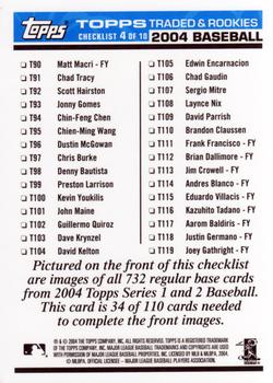 2004 Topps Traded & Rookies - Checklists Puzzle Blue Backs #34 Checklist 4 of 10 Back