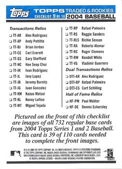 2004 Topps Traded & Rookies - Checklists Puzzle Blue Backs #39 Checklist 9 of 10 Back