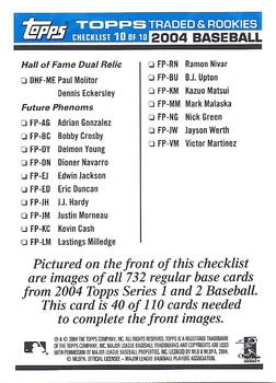 2004 Topps Traded & Rookies - Checklists Puzzle Blue Backs #40 Checklist 10 of 10 Back