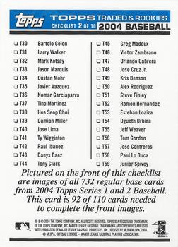 2004 Topps Traded & Rookies - Checklists Puzzle Blue Backs #92 Checklist 2 of 10 Back