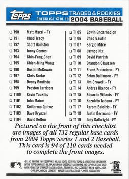 2004 Topps Traded & Rookies - Checklists Puzzle Blue Backs #94 Checklist 4 of 10 Back