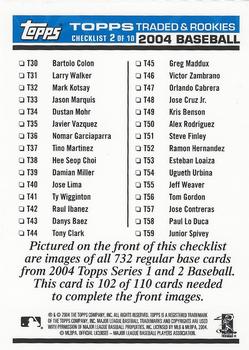 2004 Topps Traded & Rookies - Checklists Puzzle Blue Backs #102 Checklist 2 of 10 Back