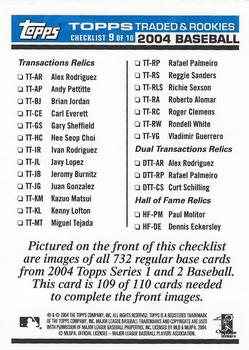 2004 Topps Traded & Rookies - Checklists Puzzle Blue Backs #109 Checklist 9 of 10 Back
