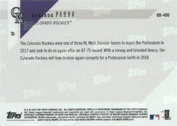 2018 Topps Now Road to Opening Day Colorado Rockies #OD-400 Gerardo Parra Back