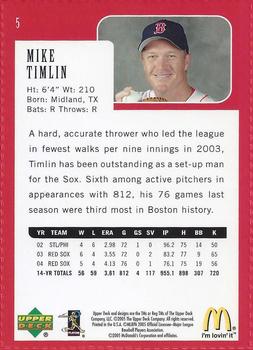 2005 Upper Deck McDonald's Boston Red Sox 2004 World Champions #5 Mike Timlin Back