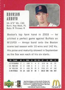 2005 Upper Deck McDonald's Boston Red Sox 2004 World Champions #7 Bronson Arroyo Back