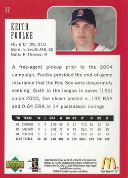 2005 Upper Deck McDonald's Boston Red Sox 2004 World Champions #12 Keith Foulke Back