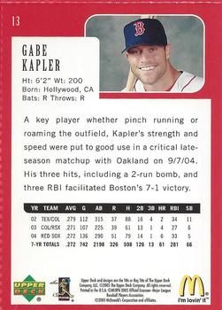 2005 Upper Deck McDonald's Boston Red Sox 2004 World Champions #13 Gabe Kapler Back
