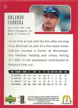 2005 Upper Deck McDonald's Boston Red Sox 2004 World Champions #15 Orlando Cabrera Back