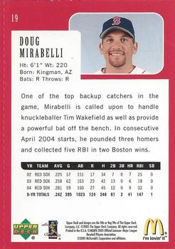 2005 Upper Deck McDonald's Boston Red Sox 2004 World Champions #19 Doug Mirabelli Back