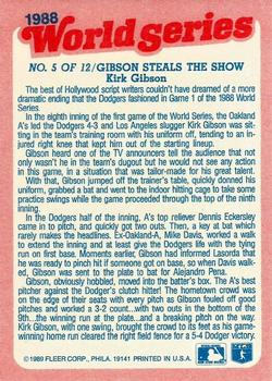1989 Fleer - World Series Glossy #5 Gibson Steals The Show Back