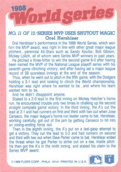 1989 Fleer - World Series Glossy #11 The MVP and His Shutout Magic Back