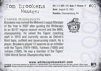 2013 Choice West Michigan Whitecaps 20th Season #01 Tom Brookens Back