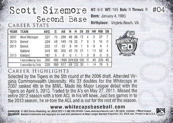 2013 Choice West Michigan Whitecaps 20th Season #04 Scott Sizemore Back