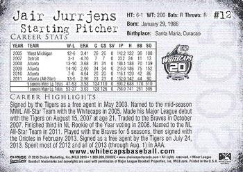 2013 Choice West Michigan Whitecaps 20th Season #12 Jair Jurrjens Back