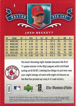 2007 Upper Deck Boston Globe Red Sox #1 Josh Beckett Back