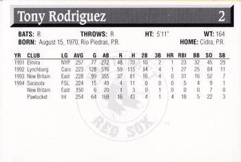 1995 Pawtucket Red Sox #2 Tony Rodriguez Back