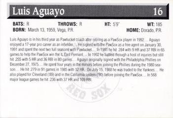 1995 Pawtucket Red Sox #16 Luis Aguayo Back