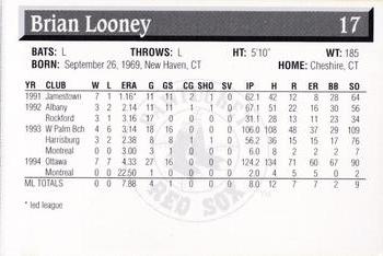 1995 Pawtucket Red Sox #17 Brian Looney Back